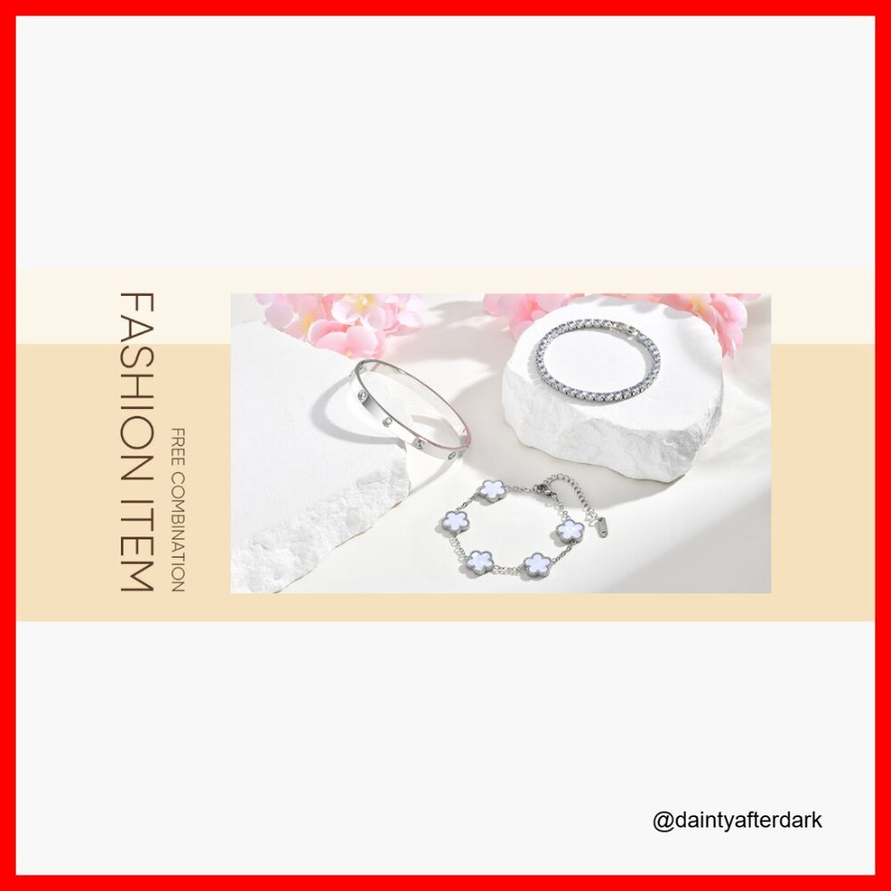 Stackable Floral Silver Bracelets Set - 3pcs Silv… - image 7